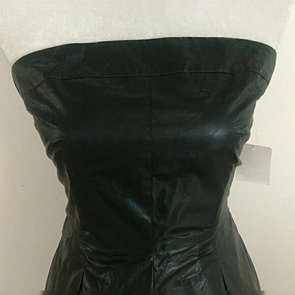 Leith Black Faux Vegan Leather Strapless Dress Size 4 - Picture 4 of 10